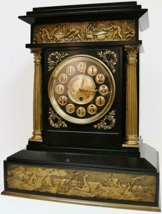 Rare Antique English Architectural Triple Fusee Musical 8 4 Bell Bracket Clock 3