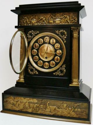 Rare Antique English Architectural Triple Fusee Musical 8 4 Bell Bracket Clock 5