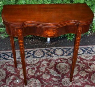 1900s Antique English Sheraton Mahogany Inlaid Game Table / Console Table