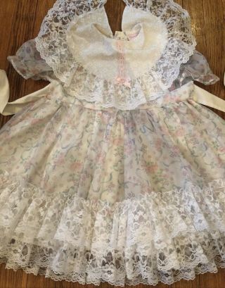 Vintage Fancy Girl Sheer Floral Ruffle Lace Large Collar Party Dress 5t