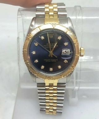 Vintage 70s Rolex Thunderbird Datejust Turn O Graph 1625 Ss 18k Gold Watch