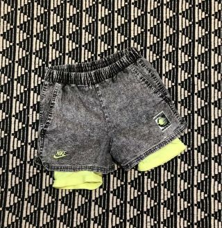 Vintage Nike Challenge Court Andre Agassi Acid Wash Denim Tenis Shorts Green Xs