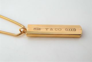 Rare TIFFANY & CO.  18k Yellow Gold 1837 Bar Pendant Snake Chain Necklace 18 