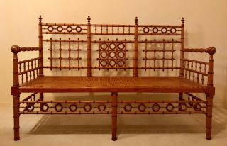 Extremely Rare R.  J.  Horner 19th Century Faux Bamboo Settee