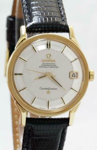 Vintage Omega Constellation Chronometer Pie - Pan Dial & 18K Gold Case Men ' s Watch 4