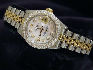 Rolex Datejust Ladies 18k Yellow Gold & Steel Watch White Mop Diamond 1ct Bezel