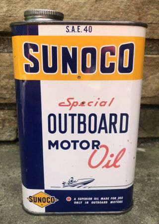 Vtg 1949 Sunoco Special Outboard Motor Oil 1 Quart Oil Can Tin Sun Oil Co.  Minty