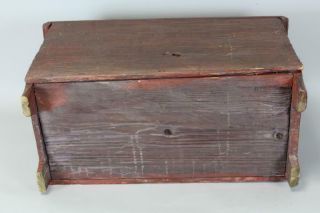 VERY RARE 17TH C MA PILGRIM TABLE TOP BLANKET CHEST WOOD PINTLE HINGES 10