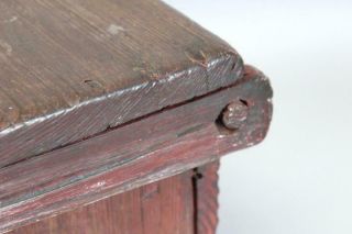 VERY RARE 17TH C MA PILGRIM TABLE TOP BLANKET CHEST WOOD PINTLE HINGES 7