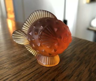 Vintage Lalique Crystal Amber Puffer Fish