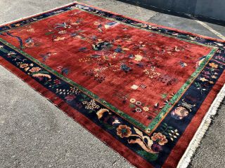 Auth: Antique Art Deco Chinese Rug Nichols Red Modernism Masterpiece 10x14 NR 4