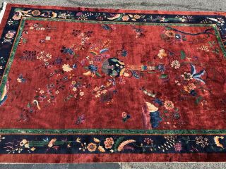 Auth: Antique Art Deco Chinese Rug Nichols Red Modernism Masterpiece 10x14 NR 8