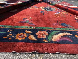 Auth: Antique Art Deco Chinese Rug Nichols Red Modernism Masterpiece 10x14 NR 9