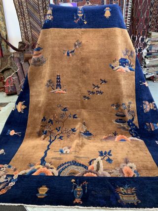 Auth: 30s Antique Art Deco Chinese Rug Dragon Beauty Butterscotch 8x10 NR 3