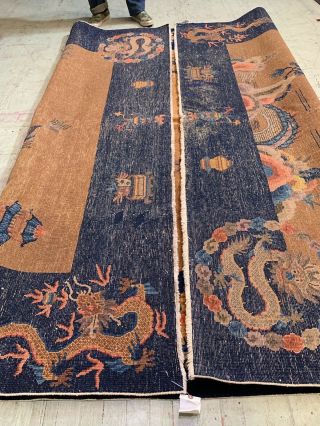 Auth: 30s Antique Art Deco Chinese Rug Dragon Beauty Butterscotch 8x10 NR 9