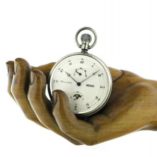 Rare ZENITH Silver Deck Marine Moonphase Pocket Watch Ship Chronometer Cal.  5011K 12