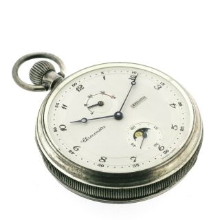 Rare ZENITH Silver Deck Marine Moonphase Pocket Watch Ship Chronometer Cal.  5011K 4