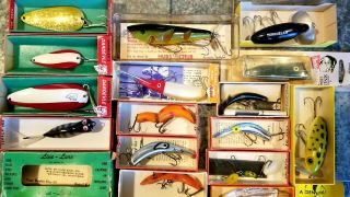 Huge Vintage 8 - Tray Tackle Box,  200,  Old Fishing Lures,  27 Boxes,  NR 11