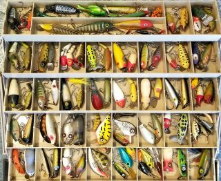 Huge Vintage 8 - Tray Tackle Box,  200,  Old Fishing Lures,  27 Boxes,  NR 2