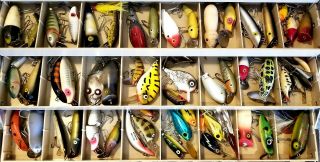 Huge Vintage 8 - Tray Tackle Box,  200,  Old Fishing Lures,  27 Boxes,  NR 4