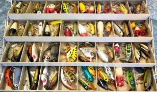 Huge Vintage 8 - Tray Tackle Box,  200,  Old Fishing Lures,  27 Boxes,  NR 5