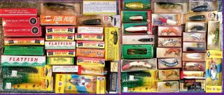 Huge Vintage 8 - Tray Tackle Box,  200,  Old Fishing Lures,  27 Boxes,  NR 9