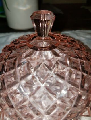 Vintage Glass Covered Round Butter Dish with Lid / Dome Waterford Waffle/ PINK 4