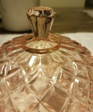 Vintage Glass Covered Round Butter Dish with Lid / Dome Waterford Waffle/ PINK 5
