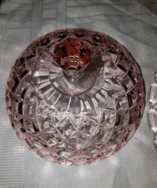 Vintage Glass Covered Round Butter Dish with Lid / Dome Waterford Waffle/ PINK 8