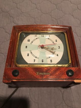 Vintage Ingraham Emerson Art Deco Face Electric With Wood Cabinet Clock