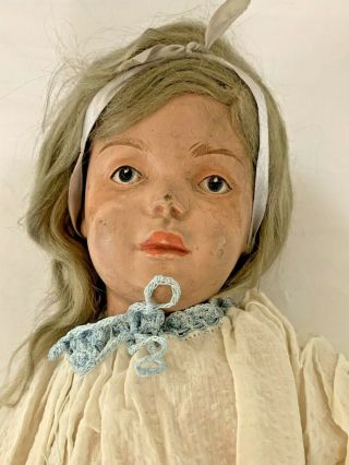 Large Antique 19 " Wooden Jointed Schoenhut Girl Doll - Blue Eyes - Pat.  1911 -