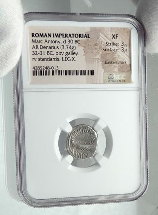 MARK ANTONY Cleopatra Lover 32BC Ancient Silver Roman Coin LEGION X NGC i78896 3