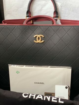 Only One On Ebay Rare Authentic Chanel Large Shopping Tote Black/burgundy