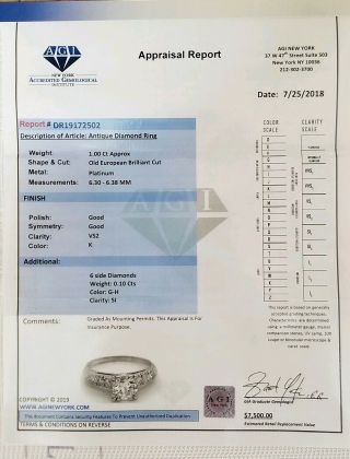 ANTIQUE VINTAGE DIAMOND RING APROX 1.  00 K VS2 PLATINUM $7500.  00 GIA NR 2
