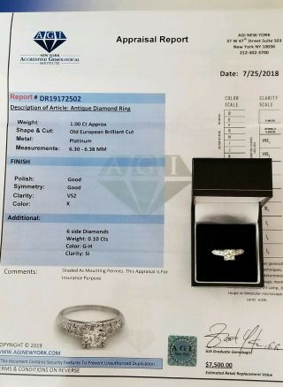ANTIQUE VINTAGE DIAMOND RING APROX 1.  00 K VS2 PLATINUM $7500.  00 GIA NR 3