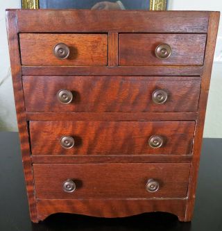 Vintage Wood Sewing Jewelry Music Box Miniature Cabinet 5 Drawers Storage