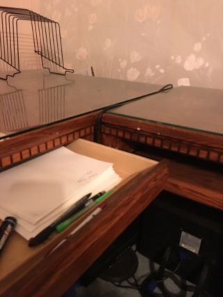 L - Shaped Heavy Wooden Desk With Glass Top And Drawers 2