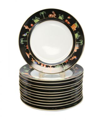 12 Tiffany Private Stock Le Tallec Porcelain Dinner Plates In Black Shoulder