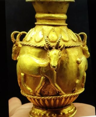 Extremely Rare Solid Gold Parthian Vessel Horned Goats With Protruding Heads BC 3