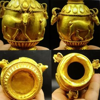 Extremely Rare Solid Gold Parthian Vessel Horned Goats With Protruding Heads BC 5