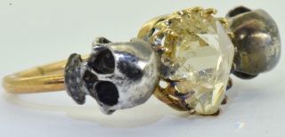 Antique Victorian 14k Gold&1.  2ct Old Rose Cut Diamonds Memento Mori Skull Ring