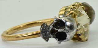 Antique Victorian 14k Gold&1.  2ct old Rose cut Diamonds Memento Mori Skull ring 5
