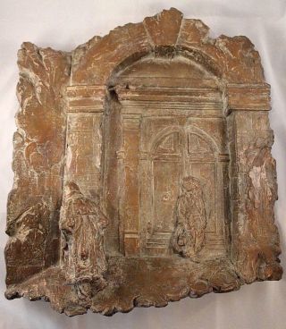 Bronze Relief Sculpture Signed Ancient Gates With Men And Birds Heavy
