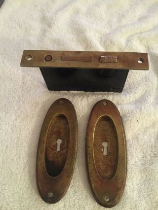 Pair Vintage Yale & Towne Y&t Pocket Door Mortise Lock & Pulls