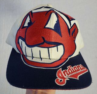 Vintage Cleveland Indians Big Chief Wahoo Rare Logo Snapback Baseball Hat 1990s