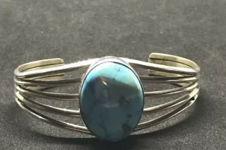 Vintage Sterling Silver Navajo Old Pawn Bracelet Turquoise.