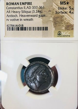 Ngc Ms Roman Ancient: Constantius Ii,  Ad 337 - 361 Roman Empire Ar - Heavenward Gaze