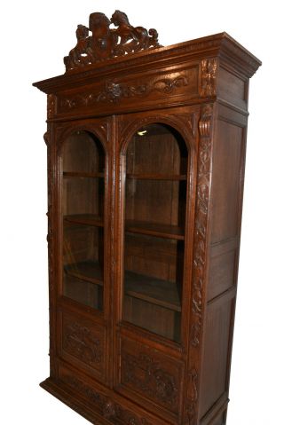 Antique French Hunt Bookcase,  Adjustable Shelves,  19th Century,  Oak 4