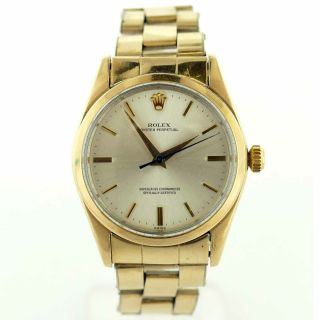 Rolex Vintage 1014 Oyster Perpetual Gold Dial 14k Yellow Gold Plated Mens Watch