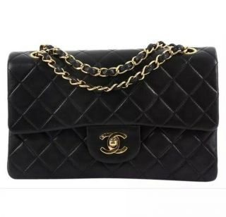 Chanel Vintage Classic Double Flap Quilted Lambskin Bag Small